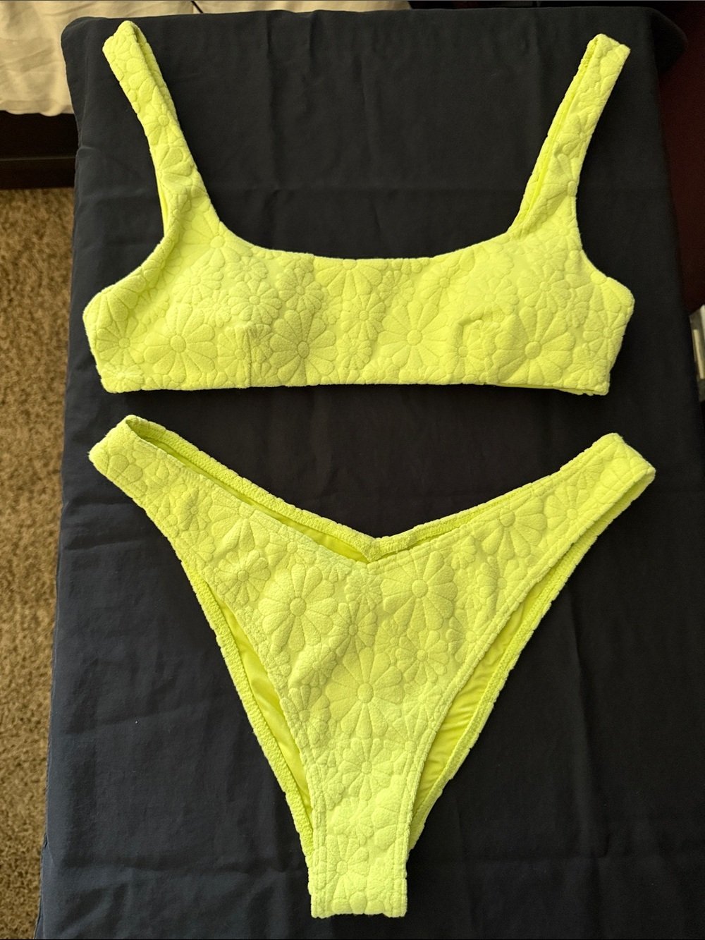 Neon Green/Yellowish Raised floral Print Bikini  RVCA  Size Small